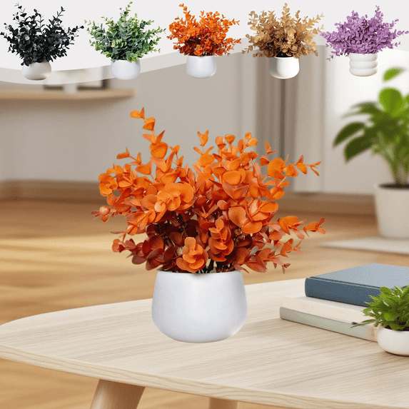 CuiLiyq Indoor Fake Plants, Small Artificial Eucalyptuss Plants with White Flower Pots, Suitable For Bedroom Home Decor Simulation Plant Decoration