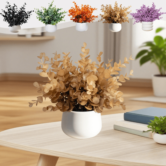 CuiLiyq Indoor Fake Plants, Small Artificial Eucalyptuss Plants with White Flower Pots, Suitable For Bedroom Home Decor Simulation Plant Decoration