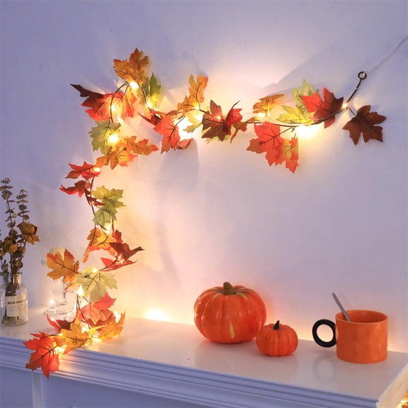 CuiLiyq LED Maple Leaf String Lights, Battery Operated Copper Wire Garland, Fall Thanksgiving Halloween Decor for Fireplace Mantel Window Display