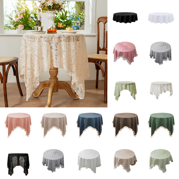 CuiLiyq Lace Round Table Cover, Sheer Decorative Tablecloth with Floral Embroidery Pattern, Vintage Style Home Decor for Tea Party, Dining Table and Wedding Setting