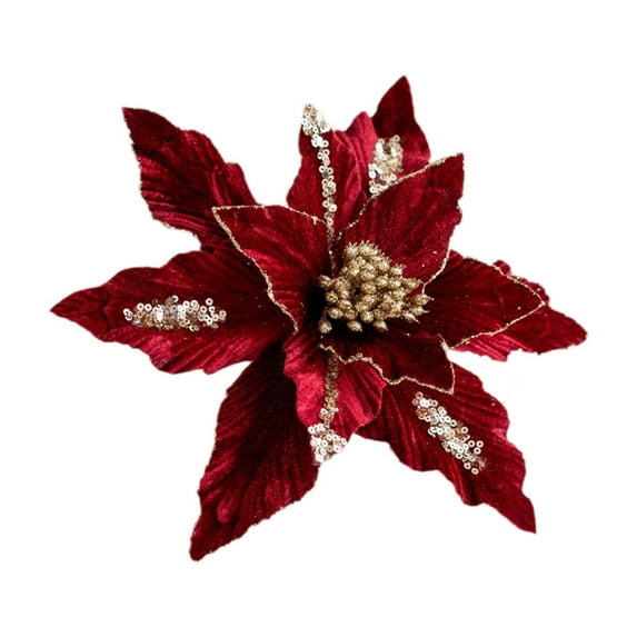 CuiLiyq Large Artificial Christmas Flowers, 10.2 Inch Sparkling Poinsettia Flowers with Glitter Decoration, for Christmas Tree Ornaments Xmas Wreath Garland Decoration, Red