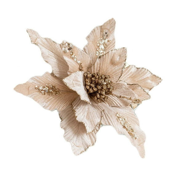 CuiLiyq Large Artificial Christmas Flowers, 10.2 Inch Sparkling Poinsettia Flowers with Glitter Decoration, for Christmas Tree Ornaments Xmas Wreath Garland Decoration, Rose Gold
