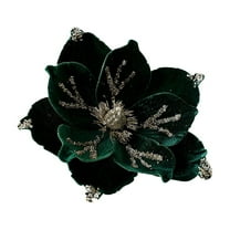 CuiLiyq Large Glitter Christmas Flower, 9.4" Artificial Magnolia Flowers Velvet Christmas Tree Flower Decorations, for Xmas Tree Party Wedding Ornaments (Dark Green)