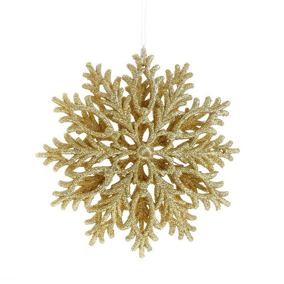 CuiLiyq Large Gold Snowflakes Ornaments, 5.1 Inch Plastic Glitter Snowflake for Winter Indoor Outdoor Christmas Tree Window Room Decorations Giant Craft Snowflakes (Gold)