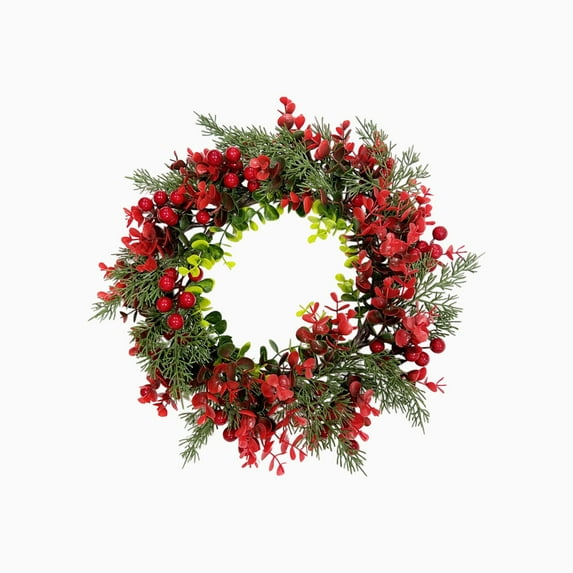 CuiLiyq Large Norfolk Pine Wreath for Front Door, Artificial Christmas Wreaths With Red BerrIes, for Walls Porches Farmhouse Indoor Outdoor Home Decor