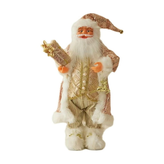 CuiLiyq Large Santa Claus Decorations, 11.8 Inch Christmas Standing Figurine Ornaments for Xmas Decoration, Faux Fur Christmas Traditional Standing Santa Figurine for Xmas Home Holiday Decor (Pink)