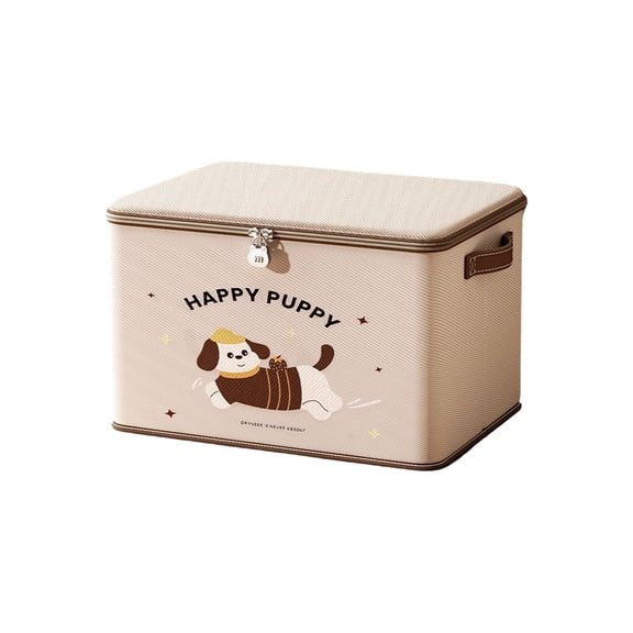 CuiLiyq Lockable Private Storage Bag with Zipper Cover, Storage Box with Cute Dog Pattern for Storing Toys and Clothing, for Women and Men Clothes Container, 17.7" x 11.8" x 11.8", Beige