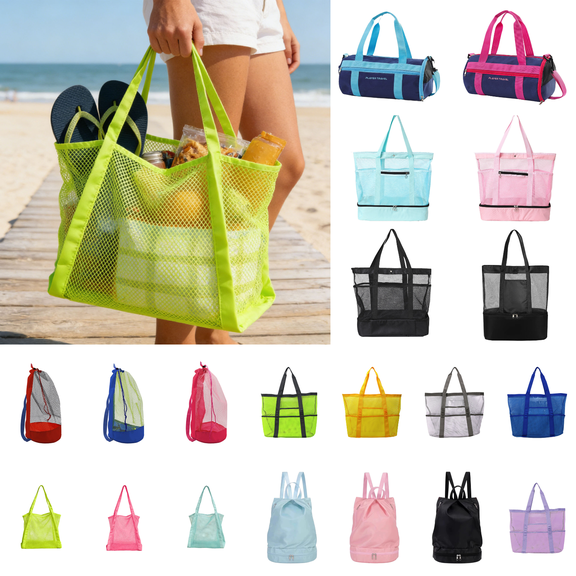 CuiLiyq Mesh Beach Tote Bag, Large Capacity Breathable Swim Tote with Reinforced Handles, Lightweight Foldable Beach Bag for Towels, Toys, Pool, Summer Vacation, Travel