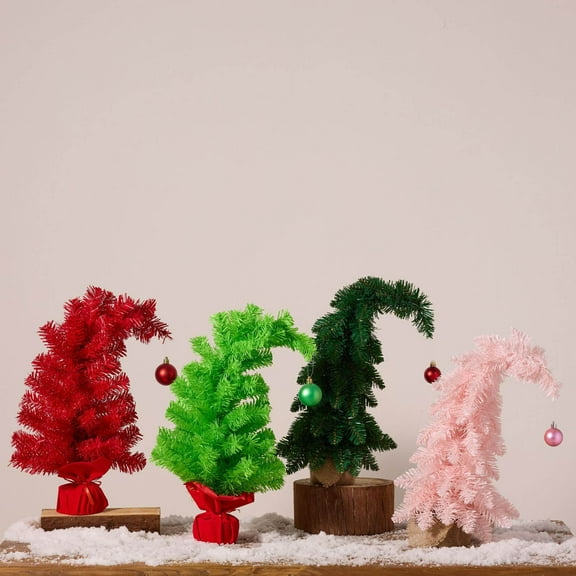 CuiLiyq Mini Tabletop Christmas Tree, 17.7 Inch Artificial Curved Xmas Tree for Kitchen Table Centrepiece, Christmas Table Decorations for Home Holiday Party (Green)