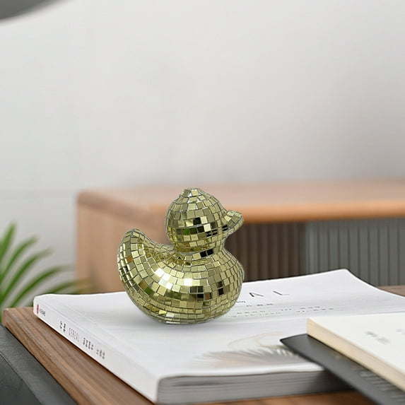 CuiLiyq Mirror Glass Duck Decor Reflective Disco Ball Style Sculpture, Small Tabletop and Shelf Display Ornament for Home Party and Christmas Tree (1 PCS, Gold)