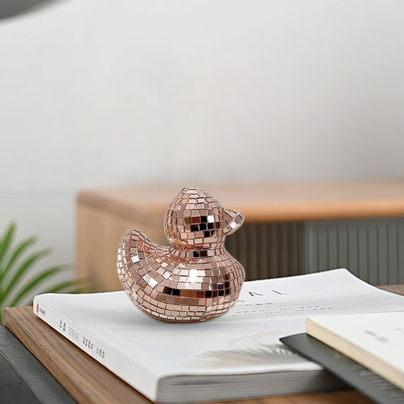CuiLiyq Mirror Glass Duck Decor Reflective Disco Ball Style Sculpture, Small Tabletop and Shelf Display Ornament for Home Party and Christmas Tree (1 PCS, Rose Gold)