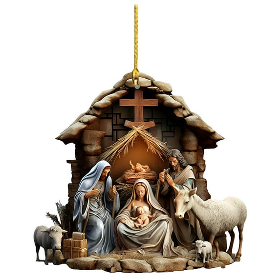 CuiLiyq Nativity Scene Ornaments, 3.1" Christmas Tree Nativity Scene Hanging Ornaments, The Birth of Jesus Decor, Religious Gifts for Christian and Family (Plastic)