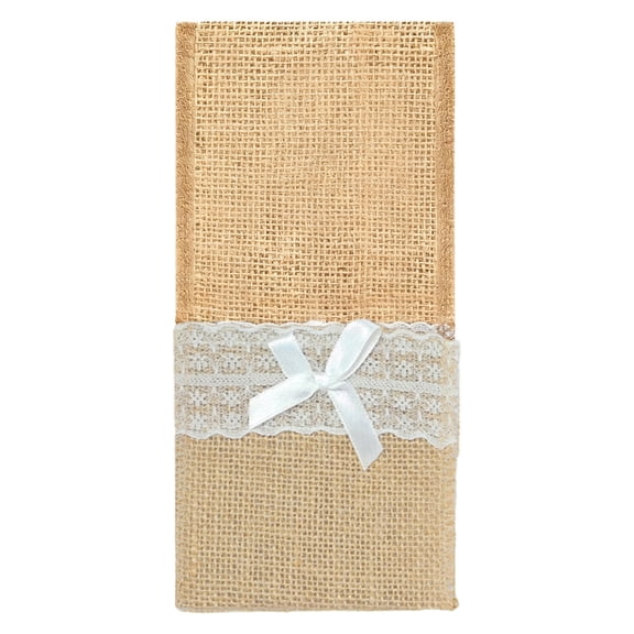 CuiLiyq Natural Burlap Cutlery Holder, Pouch Bag 8.2" x 4.3" with Lace Silverware Napkin Holders, for Valentines Day Wedding Party Table Setting Table Decoration (E)