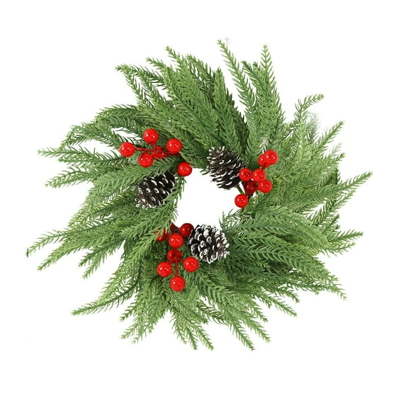CuiLiyq Norfolk Pine Wreath Candle Rings, Soft and Full Mini Christmas Wreath Table Centerpieces Candle Wreaths for Pillar Candles Cedar, Small Wreaths for Cabinets Kitchen Windows (C)
