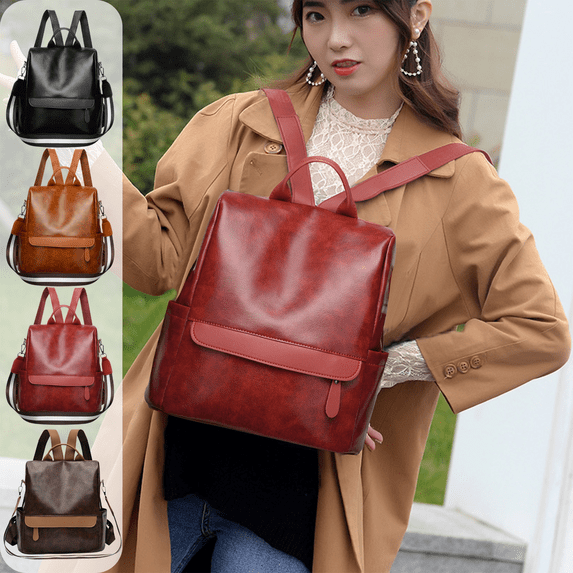 CuiLiyq PU Leather Backpack Purse for Women, Multipurpose Design Handbag Ladies Shoulder Bags Travel Backpack (Red)