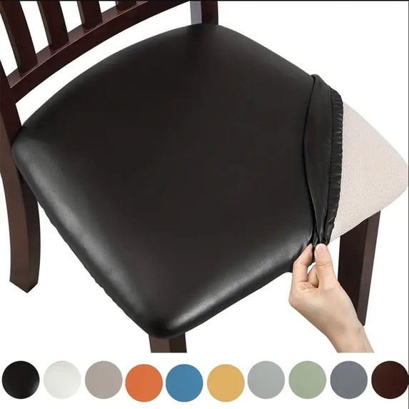 CuiLiyq PU Leather Chair Seat Cover, Stretch Waterproof Oil-Proof Slipcover for Dining Room Office Chair, Anti-Scratch and Dust-Proof, Fits 14-19"
