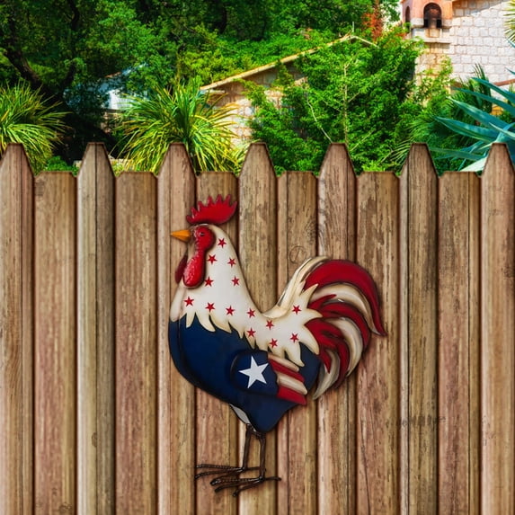 CuiLiyq Patriotic Metal Rooster Yard Decor, 4th of July Outdoor Garden Decorations 2D American Flag Red White and Blue Chicken Statue Iron Yard Sign for Memorial Day Independence Day Home Decor