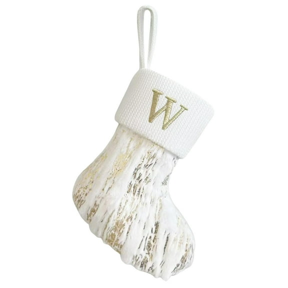 CuiLiyq Personalized Faux Fur Christmas Stocking, with Letter Gold Mini Plush Embroidered Christmas Stocking, for Xmas Holiday Family Decorations (Letter-W)