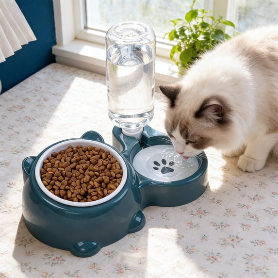 CuiLiyq Pet Feeders and Water Dispenser, 2 in 1 Removable Stainless Steel Bowl and Automatic Water Dispenser, Pet Feeder and Waterer for Cats and Dogs (Blue)