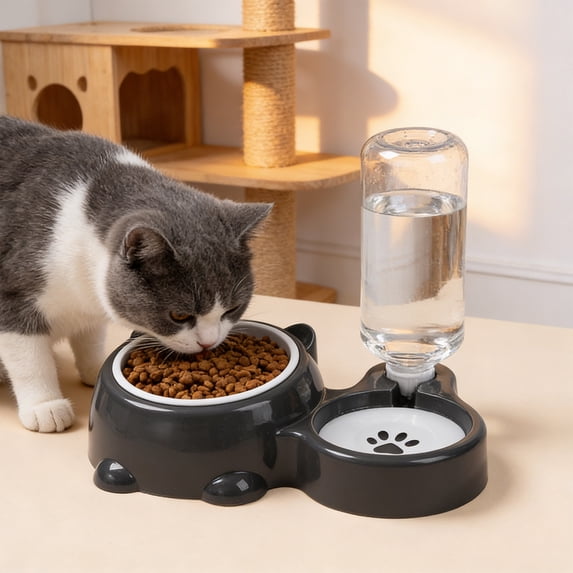 CuiLiyq Pet Feeders and Water Dispenser, 2 in 1 Removable Stainless Steel Bowl and Automatic Water Dispenser, Pet Feeder and Waterer for Cats and Dogs (Gray)