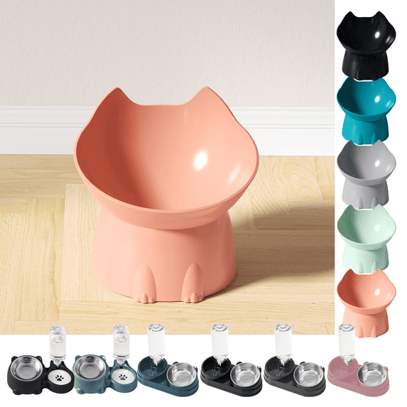 CuiLiyq Elevated Cat Dog Bowl, Tilted Raised Pet Feeder, BPA-Free Plastic, Neck-Friendly, Anti-Skid, for Indoor Cats, Small Dogs, Daily Food and Water Feeding