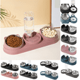 thumbnail image 1 of CuiLiyq Pet Feeders and Water Dispenser, 3 in 1 Removable Stainless Steel Bowl and Automatic Water Dispenser, Pet Feeder and Waterer for Cats and Dogs (Pink), 1 of 6
