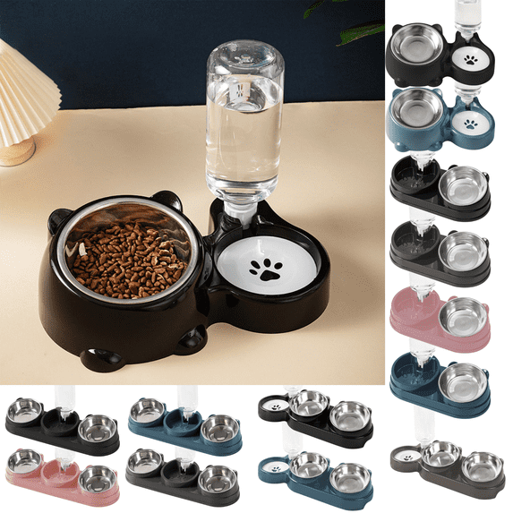 CuiLiyq Pet Feeders and Water Dispenser,Removable Bowl and Automatic Water Dispenser, Pet Feeder and Waterer for Cats and Dogs (Black)