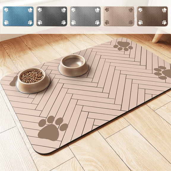 CuiLiyq Pet Feeding Mat, Absorbent Pet Placemat for Food and Water Bowl, with Waterproof Rubber Backing, Quick Dry Water Dispenser Mat for Dog and Cat (19.7" x 11.8", Beige)