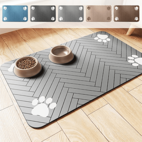 CuiLiyq Pet Feeding Mat, Absorbent Pet Placemat for Food and Water Bowl, with Waterproof Rubber Backing, Quick Dry Water Dispenser Mat for Dog and Cat (19.7" x 11.8", Silver)