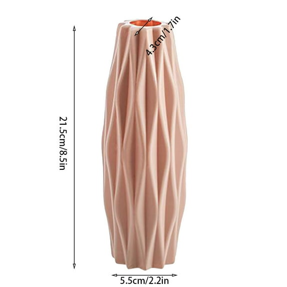 CuiLiyq Pink Plastic Flower Vase, 1 Pcs Imitation Ceramic Ribbed Textured Decorative Vases, Cylinder Vases for Pampas Grass, Small Vase for Living Room Table Centerpieces Bouquet Home Decor, Pink