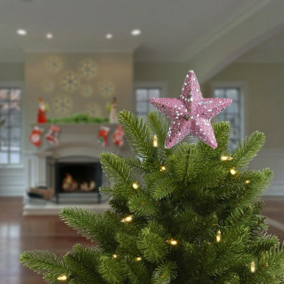 CuiLiyq Pink Star Christmas Tree Topper, Glitter Foam Stars Table Ornaments Christmas Decorations, for Small Xmas Trees Bedroom Home Party Decor(7" x 5.9")
