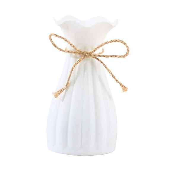 CuiLiyq Plastic Flower Bud Vases Bulk with Twines Ropes, Small Mini Flower Vases for Centerpieces Decorative, Plastic Bottles for Wedding Reception Dining Table Home Decoration (White, 6.3" x 3.5")