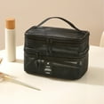 thumbnail image 1 of CuiLiyq Portable Transparent Mesh Toiletry Bag, Double Layer Travel Cosmetic Bag, Large Capacity Cosmetic Organizer Bag with Handle, 8.6" x 5.5" x 6.3", Black, 1 of 6