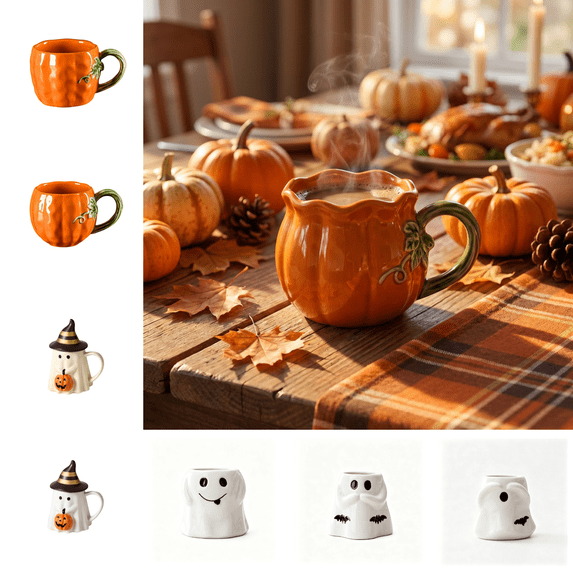 CuiLiyq Pumpkin Ceramic Coffee Mug, Seasonal Beverage Cup, Office Kitchen Thanksgiving Halloween Tabletop Giftware