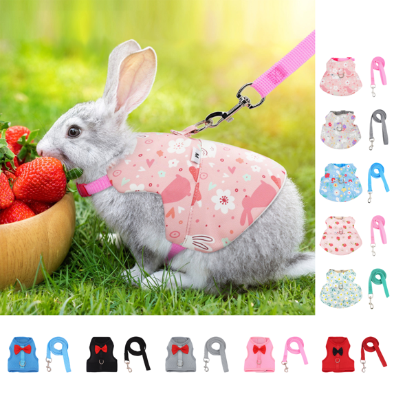 CuiLiyq Rabbit Leash and Harness Set, Pet Traction Rope and Vest Harness for Rabbit Guinea Pig, Breathable Mesh with Adjustable Straps (Pink)