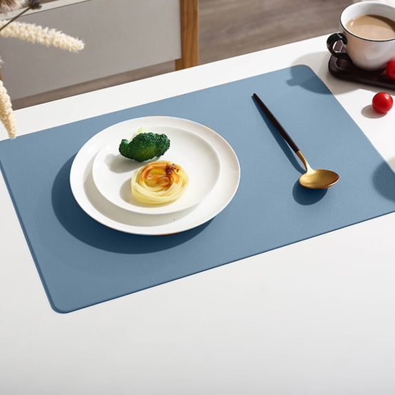 CuiLiyq Rectangular Leather Placemat, Waterproof Oil-Proof Wipeable PU Place Mat, Heat Resistant Reversible Table Mat for Kitchen, Dining, Outdoor, 17.7" x 11.8", Blue