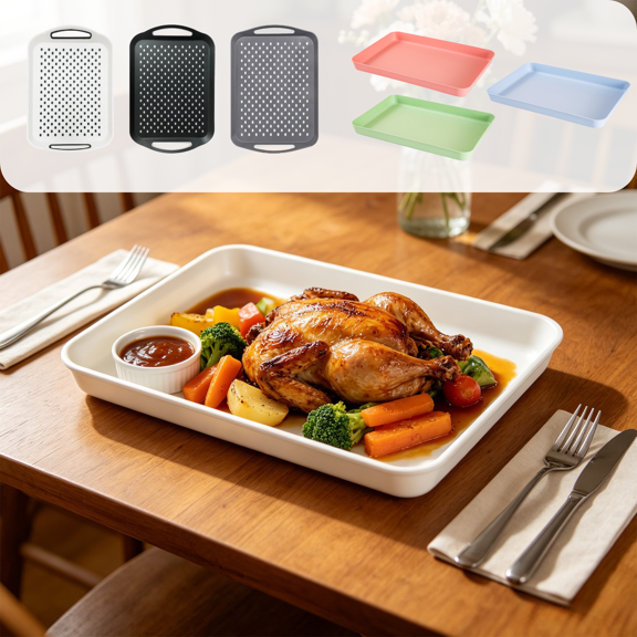 CuiLiyq Rectangular Serving Tray, Lightweight Plastic Food Plate with Raised Edges, Everyday Dining Platter for Breakfast Toast, Snack Appetizer and Coffee Table