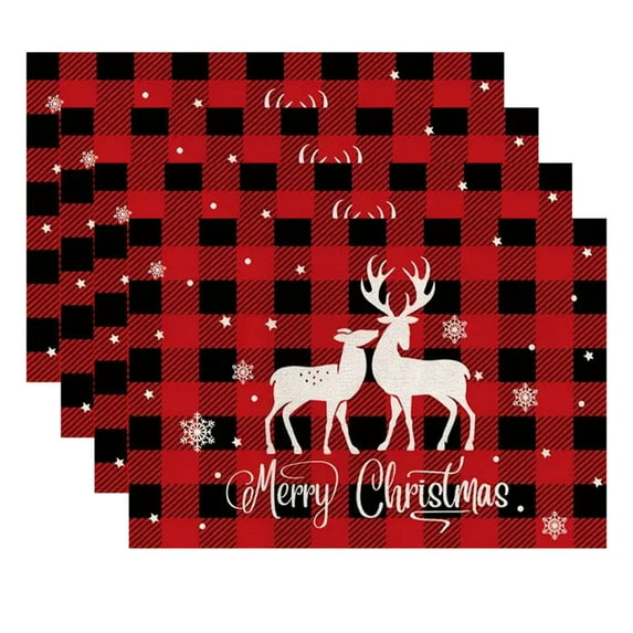 CuiLiyq Red and Black Buffalo Plaid Merry Christmas Party Placemats Set of 4, 18" x 12" Seasonal Winter Table Mats for Party Kitchen Dining Decoration (D)