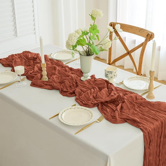 CuiLiyq Red Cheesecloth Table Runner, Spring Boho Rustic Gauze Farmhouse 70.8 Inch Cheese Cloth Runner for Wedding Party Birthday Home Decor Holiday Decorations
