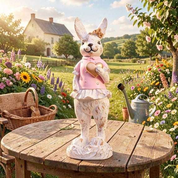CuiLiyq Resin Easter Bunny Decorations, Pink Metallic Rabbit Figurine for Home Tabletop Shelf Display Spring Holiday Gift Farmhouse, Spring Rabbit Decor Gifts Handcrafted Resin Figurines (Pink)