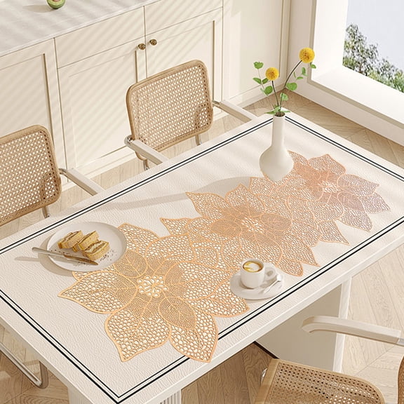CuiLiyq Rose Gold Table Runners, 35.4 Inch Flower Shaped Short Table Runner, Washable Table Mats Fall Table Runner for Wedding, Banquet, Birthday, Party, Restaurant (Rose Gold Flower)