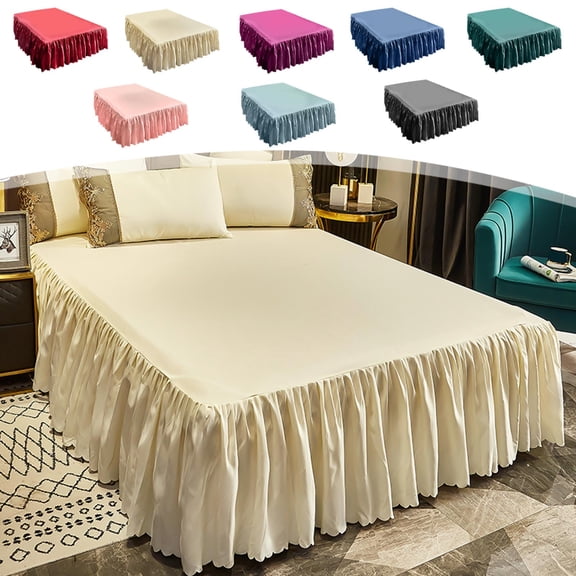 CuiLiyq Ruffled Bed Skirt, Wrinkle Resistant Bed Frame Cover, Dustproof Bedspread with Gathered Ruffle, for Bedroom, Guest Room