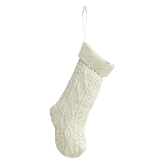 CuiLiyq Rustic Knit Personalized Christmas Stockings, 18 Inch Solid Color Knitted Xmas Stockings, Rustic Farmhouse Beige Boho Style Stocking Decorations for Family Holiday Season Decor, White