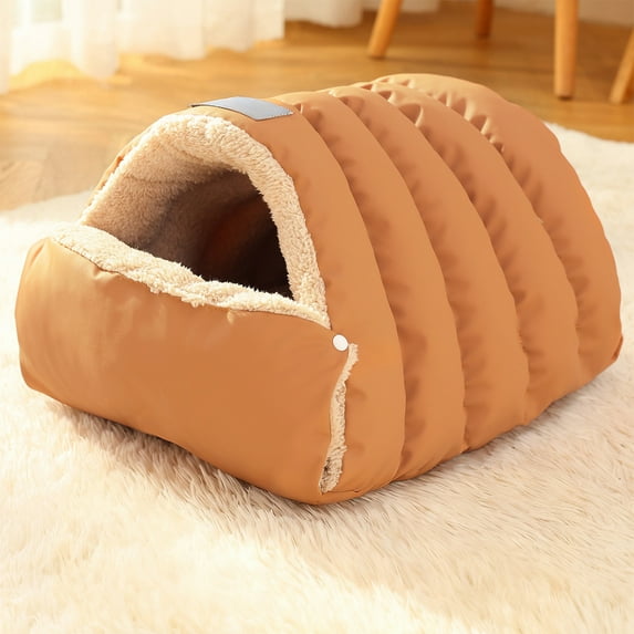 CuiLiyq Semi Enclosed Pet Bed, Warm Plush Cat Dog House with Removable Washable Cover, Thickened Non Slip Bottom Mat for Indoor Pet Use (Orange)