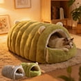 thumbnail image 1 of CuiLiyq Semi Enclosed Pet Bed, Warm Plush Cat Dog House with Removable Washable Cover, Thickened Non Slip Bottom Mat for Indoor Use (Green), 1 of 6