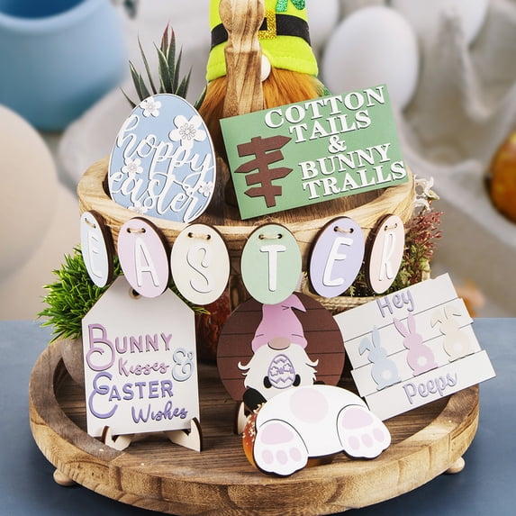 CuiLiyq Set of 12 Farmhouse Tiered Tray Decor Spring Rustic Home Tiered Tray Decorations Set Home Wooden Signs, Farmhouse Tabletop Wood Signs for Kitchen Table Shelf Decor (B)