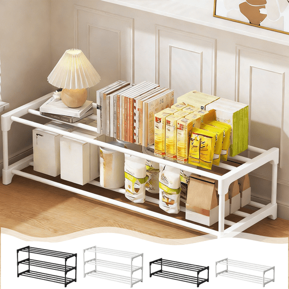 CuiLiyq Shoe Rack, 3-Tier Shoe Organizer, Metal Storage Shelf, Stackable Metal Frame Shelving Unit for Bedroom Closet Entryway Dorm Room (17.7" x 11" x 8.2", White)