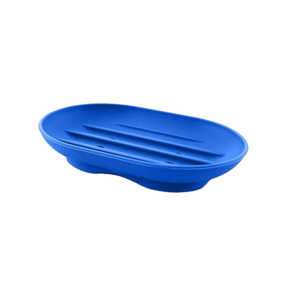 CuiLiyq Small Soap Dish, Silicone Bathroom Soap Holder Oval Shape Bar Soap Dish, Self Draining Soap Tray with Holes for Shower, Bathroom, Kitchen, Counter Top (Blue)