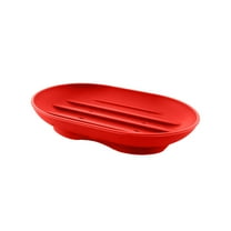 CuiLiyq Small Soap Dish, Silicone Bathroom Soap Holder Oval Shape Bar Soap Dish, Self Draining Soap Tray with Holes for Shower, Bathroom, Kitchen, Counter Top (Red)