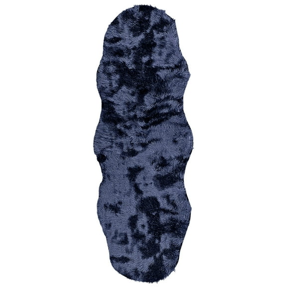 CuiLiyq Soft Faux Fur Rug, Large Blue Fluffy Bedside Runner Rugs for Bedroom Bedside Bed Floor Living Room, Plush High Density Cushion Carpet, 5.9 Ft x 2 Ft, Blue
